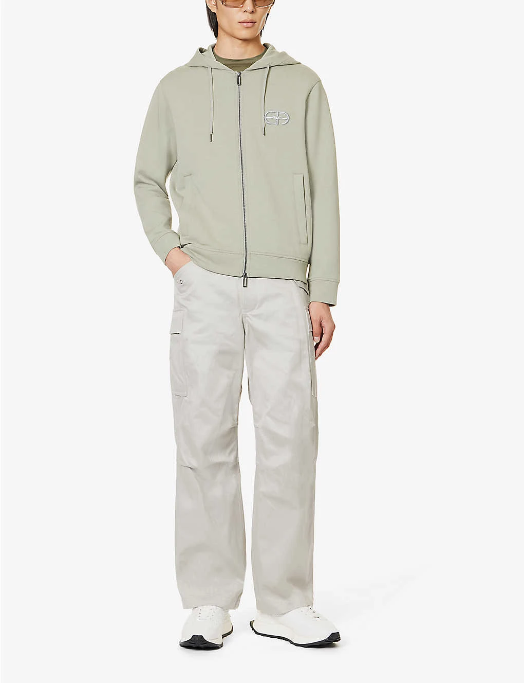 Emporio Armani Brand-embroidered Ribbed-trim Cotton-jersey Hoody - Image 2